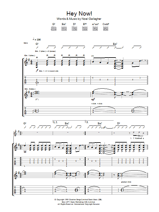 Hey Now! - Guitar Chords/Lyrics