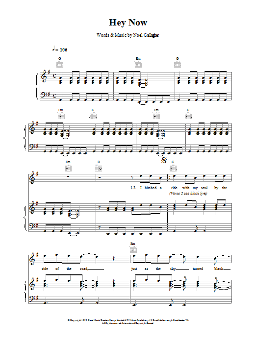 Oasis Hey Now sheet music notes and chords. Download Printable PDF.