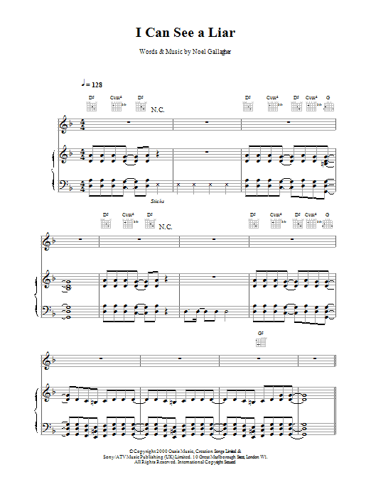 Oasis I Can See A Liar sheet music notes and chords. Download Printable PDF.