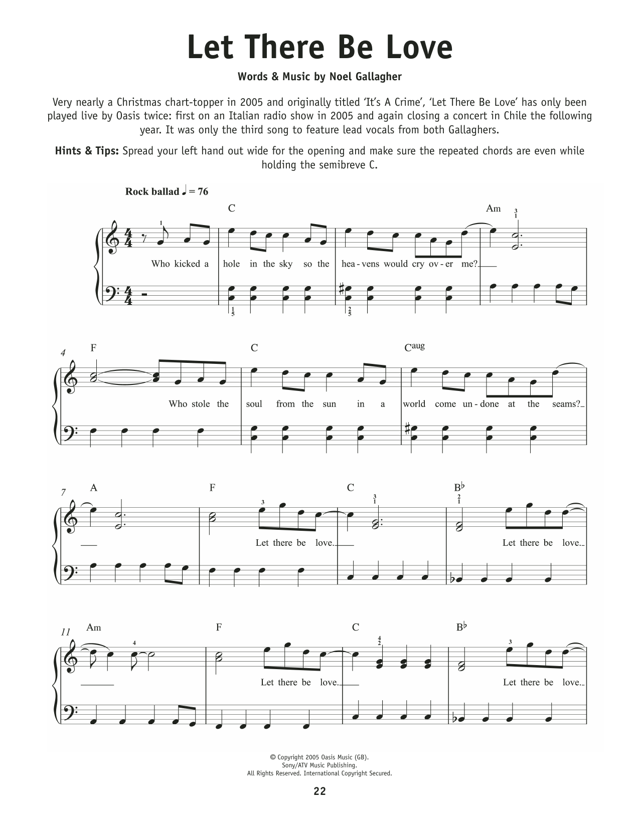 Oasis Let There Be Love sheet music notes and chords. Download Printable PDF.