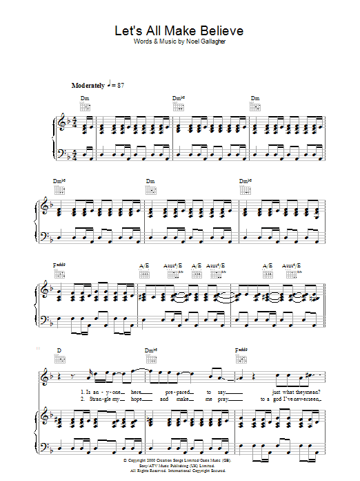 Oasis Let S All Make Believe Sheet Music Pdf Notes Chords