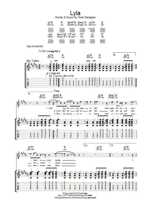 Oasis Lyla sheet music notes and chords. Download Printable PDF.