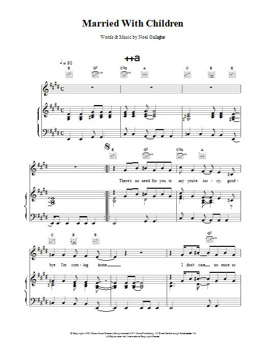 Oasis Married With Children sheet music notes and chords. Download Printable PDF.