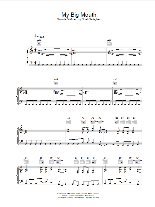 Oasis My Big Mouth sheet music notes and chords. Download Printable PDF.