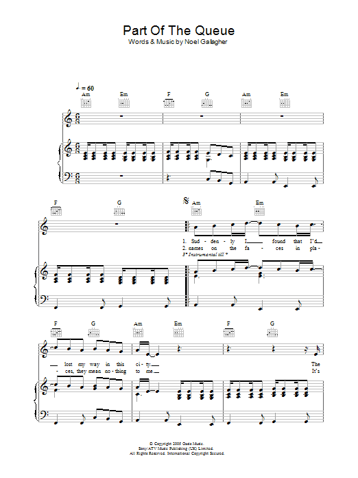 Oasis Part Of The Queue sheet music notes and chords. Download Printable PDF.