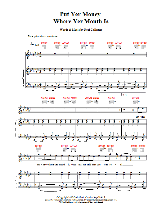 Oasis Put Yer Money Where Yer Mouth Is sheet music notes and chords. Download Printable PDF.