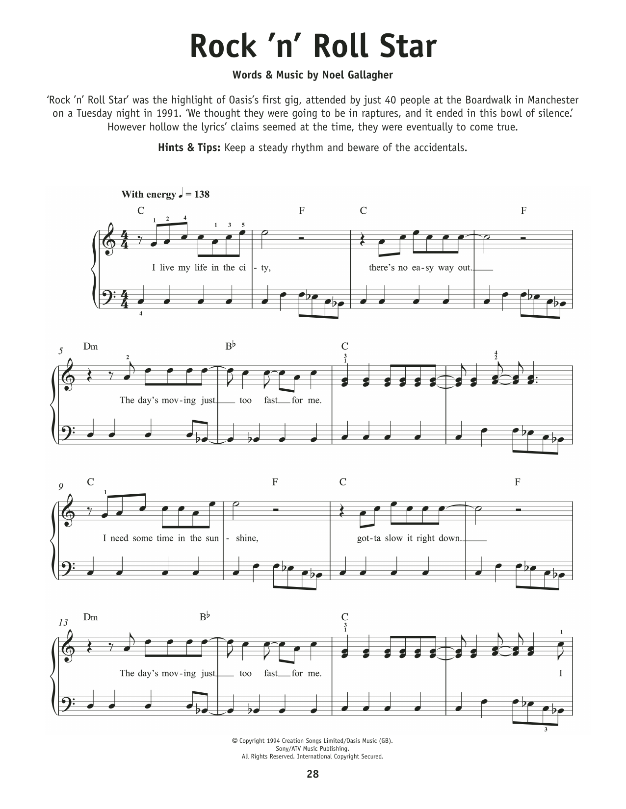 Oasis Rock 'N' Roll Star sheet music notes and chords. Download Printable PDF.