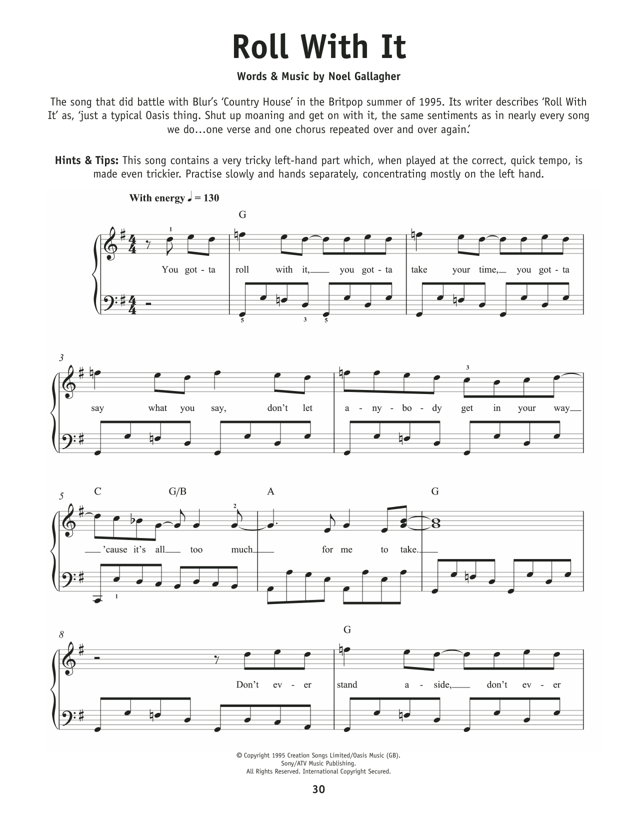 Oasis Roll With It sheet music notes and chords. Download Printable PDF.