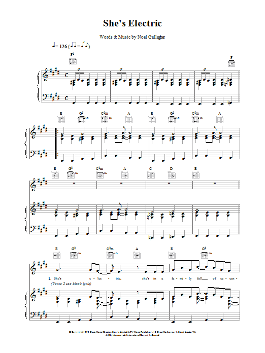 Oasis She's Electric sheet music notes and chords. Download Printable PDF.