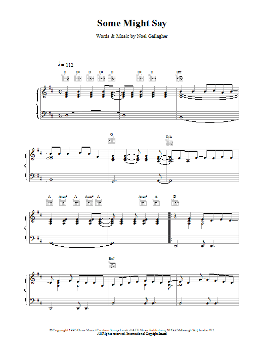 Oasis Some Might Say sheet music notes and chords. Download Printable PDF.