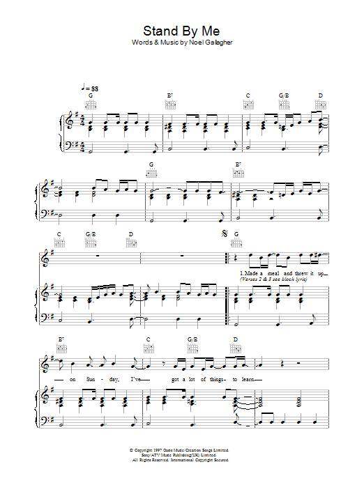 Oasis Stand By Me sheet music notes and chords. Download Printable PDF.