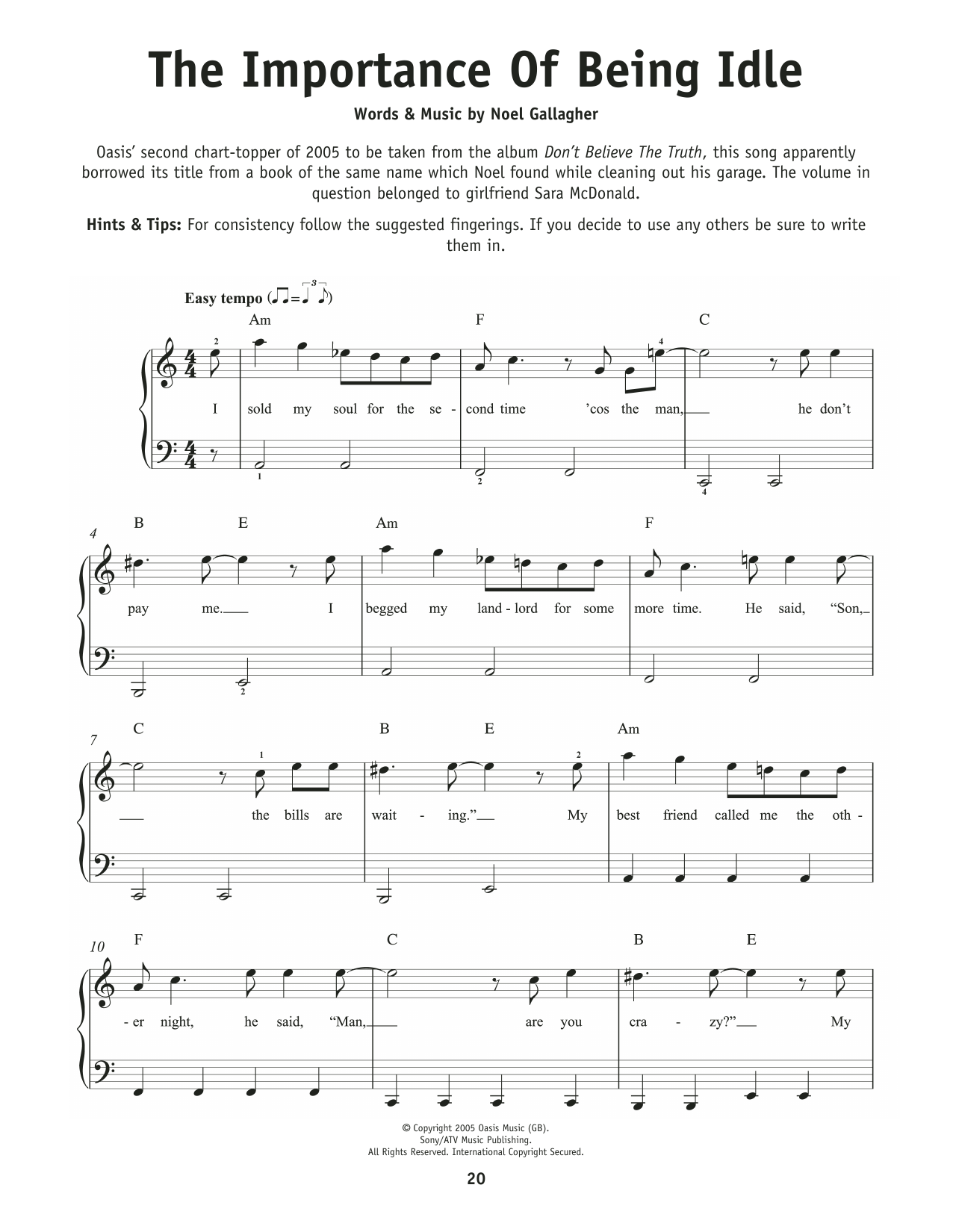 Oasis The Importance Of Being Idle sheet music notes and chords. Download Printable PDF.