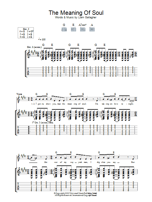 Oasis The Meaning Of Soul sheet music notes and chords. Download Printable PDF.