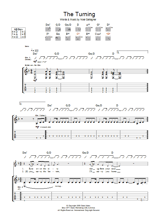 Oasis The Turning sheet music notes and chords. Download Printable PDF.