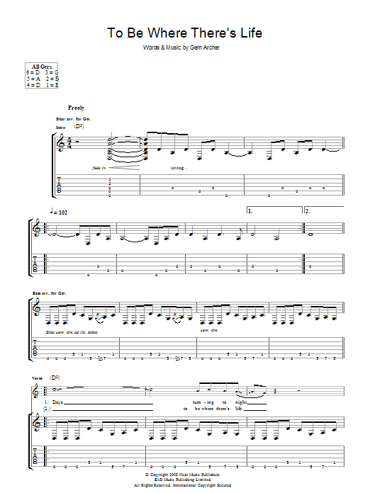 Oasis To Be Where There's Life sheet music notes and chords arranged for Guitar Tab