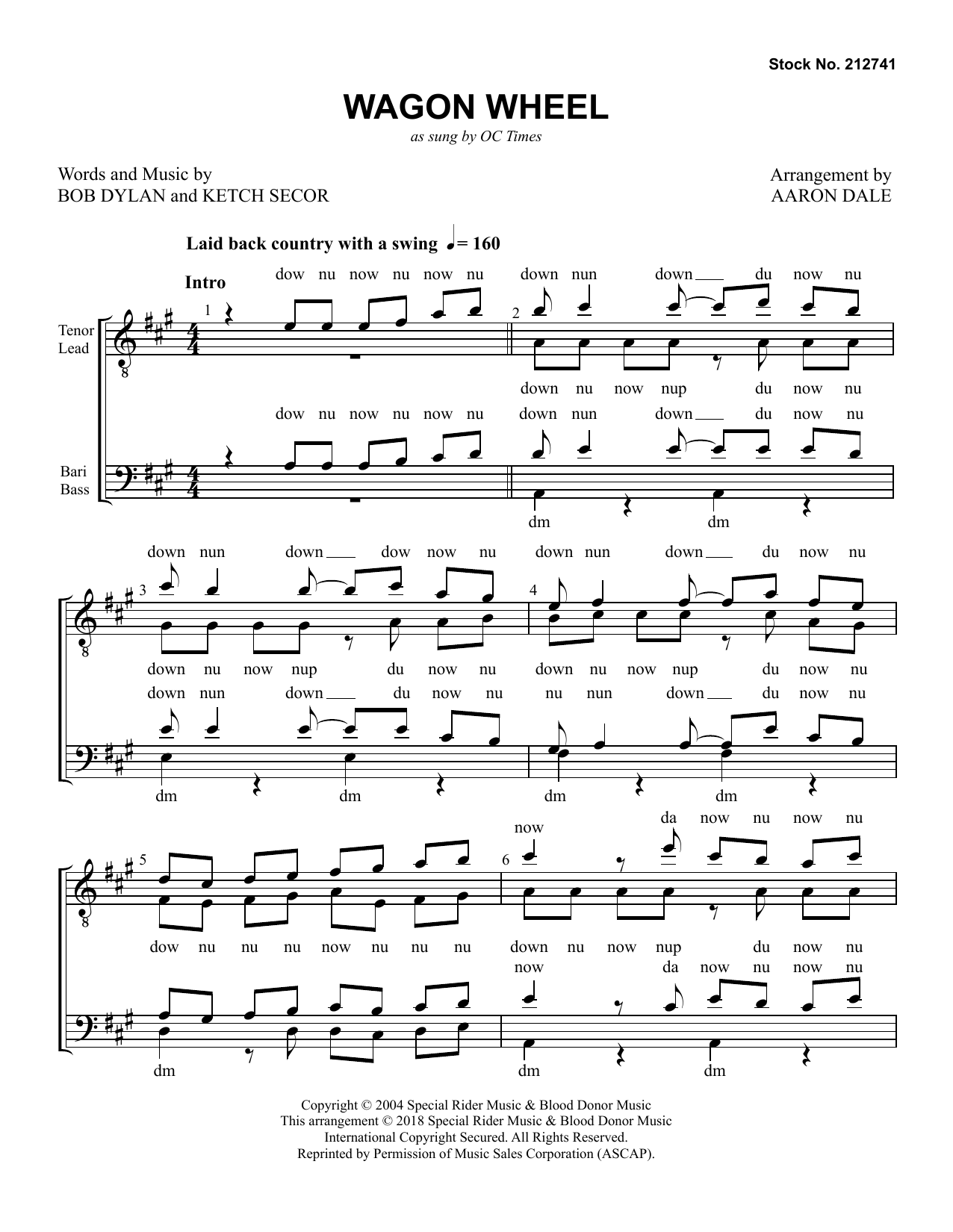 Wagon Wheel Arr Aaron Dale Sheet Music By Oc Times Ttbb Choir