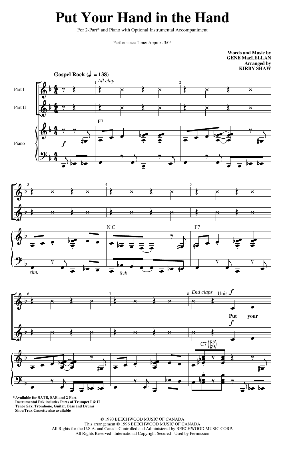 Learn to play Ocean Put Your Hand In The Hand (arr. Kirby Shaw) sheet music for 2-Part Choir in minutes. Price: 3.9900$ Ocean Put Your Hand In The Hand (arr. Kirby Shaw) sheet music notes and chords arranged for 2-Part Choir