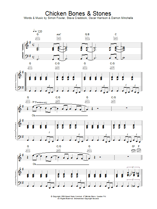 Learn to play Ocean Colour Scene Chicken Bones & Stones sheet music for Piano, Vocal & Guitar in minutes. Ocean Colour Scene Chicken Bones & Stones sheet music notes and chords