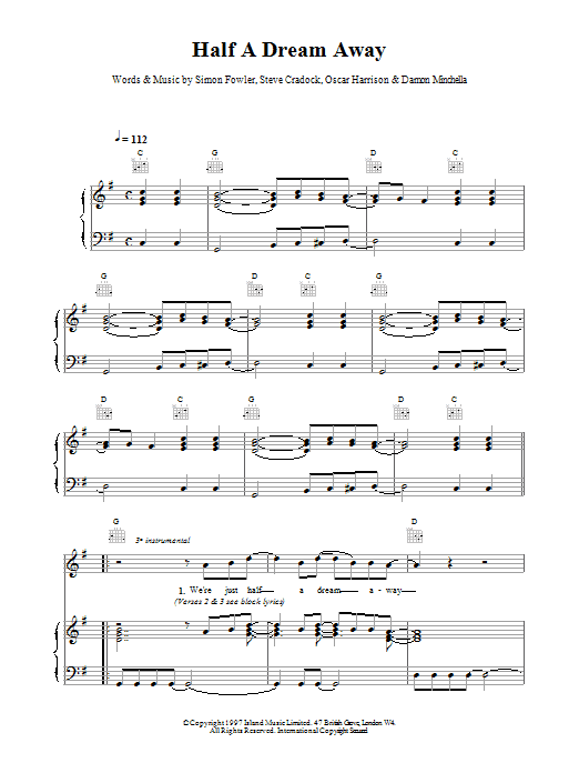 Ocean Colour Scene Half A Dream Away sheet music notes and chords. Download Printable PDF.