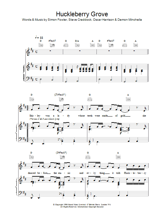 Learn to play Ocean Colour Scene Huckleberry Grove sheet music for Piano, Vocal & Guitar (Right-Hand Melody) in minutes. Price: 7.8900$ Ocean Colour Scene Huckleberry Grove sheet music notes and chords. Download Printable PDF.