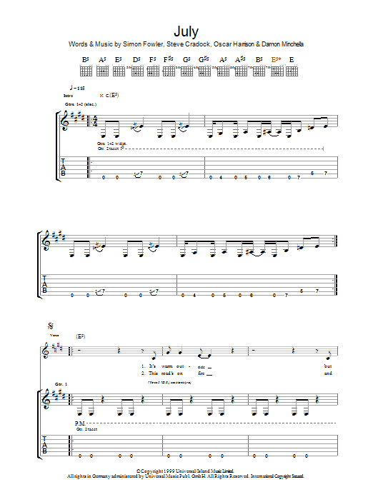 Ocean Colour Scene July sheet music notes and chords. Download Printable PDF.