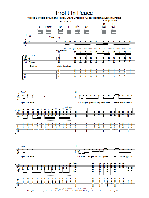 Learn to play Ocean Colour Scene Profit In Peace sheet music for Guitar Tab in minutes. Ocean Colour Scene Profit In Peace sheet music notes and chords. Download Printable PDF.
