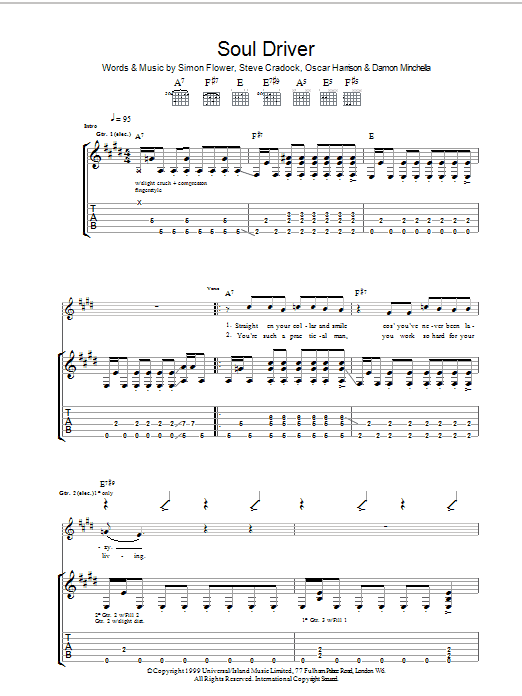 Ocean Colour Scene Soul Driver sheet music notes and chords. Download Printable PDF.