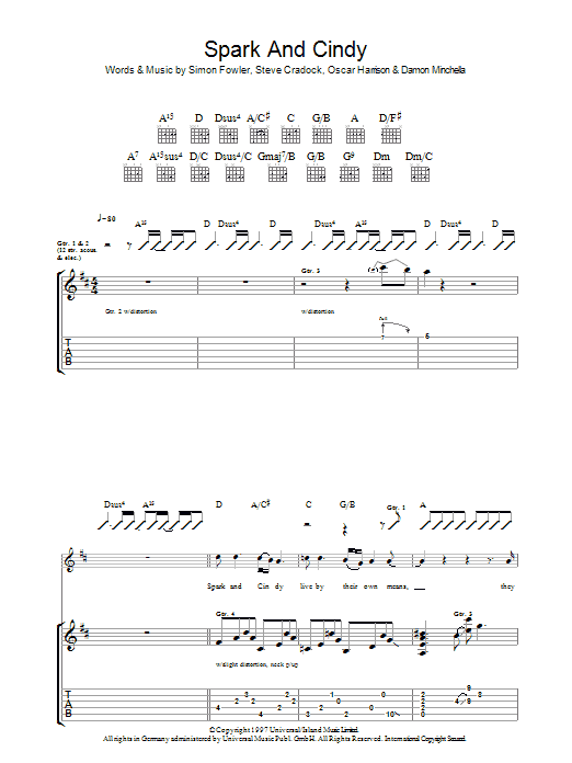 Learn to play Ocean Colour Scene Spark And Cindy sheet music for Guitar Tab in minutes. Ocean Colour Scene Spark And Cindy sheet music notes and chords. Download Printable PDF.