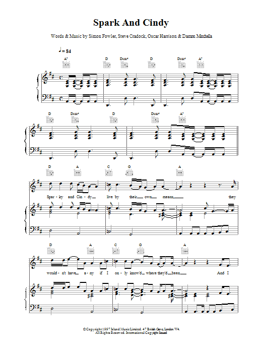 Ocean Colour Scene Sparky And Cindy sheet music notes and chords. Download Printable PDF.