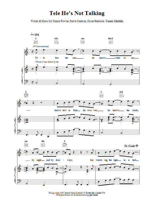 Ocean Colour Scene Tele He's Not Talking sheet music notes and chords. Download Printable PDF.