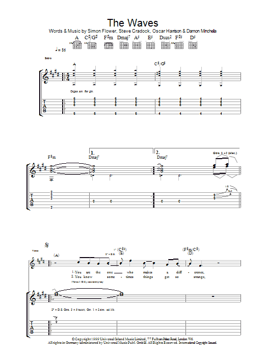 Ocean Colour Scene The Waves sheet music notes and chords. Download Printable PDF.