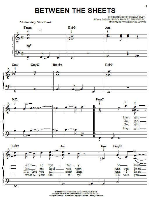 Learn to play O'Kelly Isley Jr. Between The Sheets sheet music for Easy Piano in minutes. Price: 6.9900$ O'Kelly Isley Jr. Between The Sheets sheet music notes and chords arranged for Easy Piano