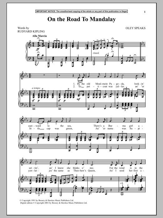 Learn to play Oley Speaks On The Road To Mandalay sheet music for Easy Lead Sheet / Fake Book in minutes. Price: 5.9900$ Oley Speaks On The Road To Mandalay sheet music notes and chords arranged for Easy Lead Sheet / Fake Book