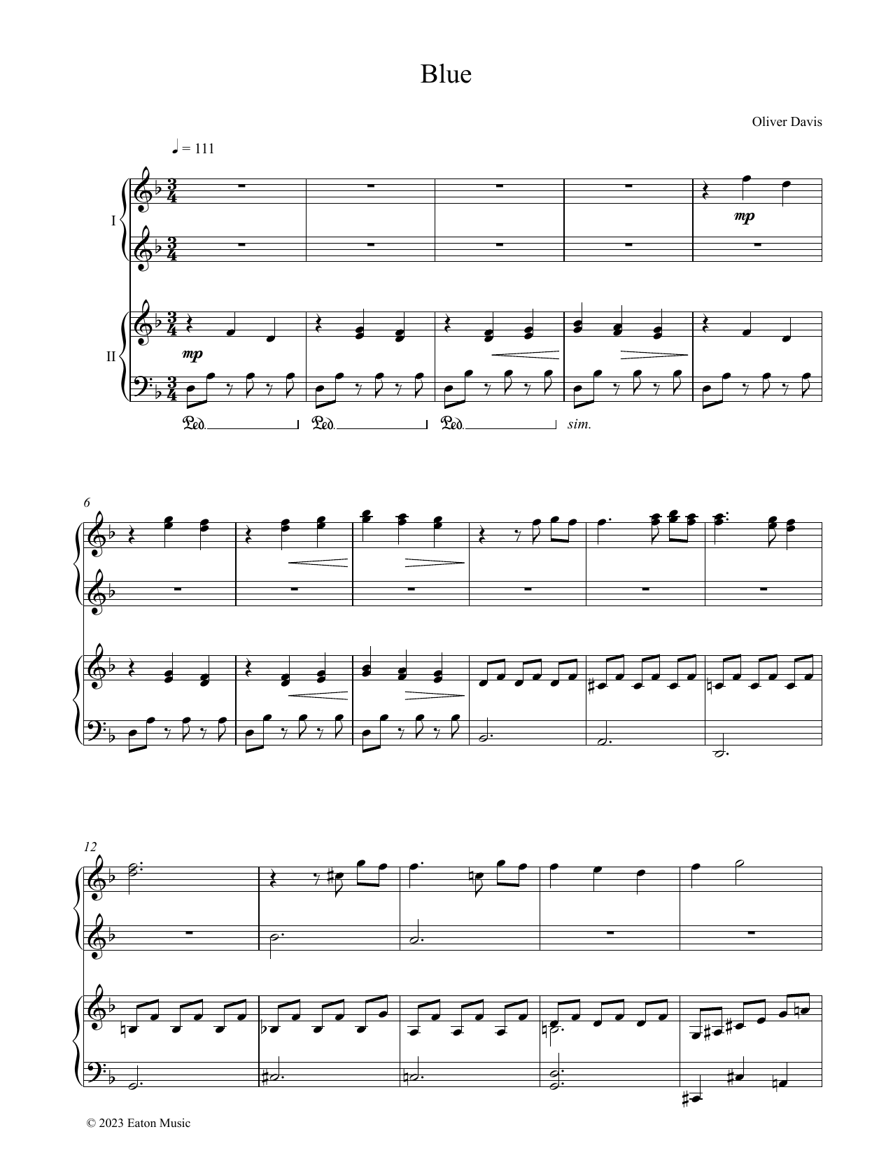 Oliver Davis Blue sheet music notes and chords. Download Printable PDF.