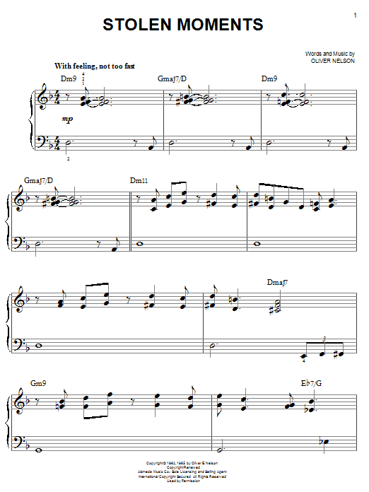 Oliver Nelson Stolen Moments sheet music notes and chords. Download Printable PDF.