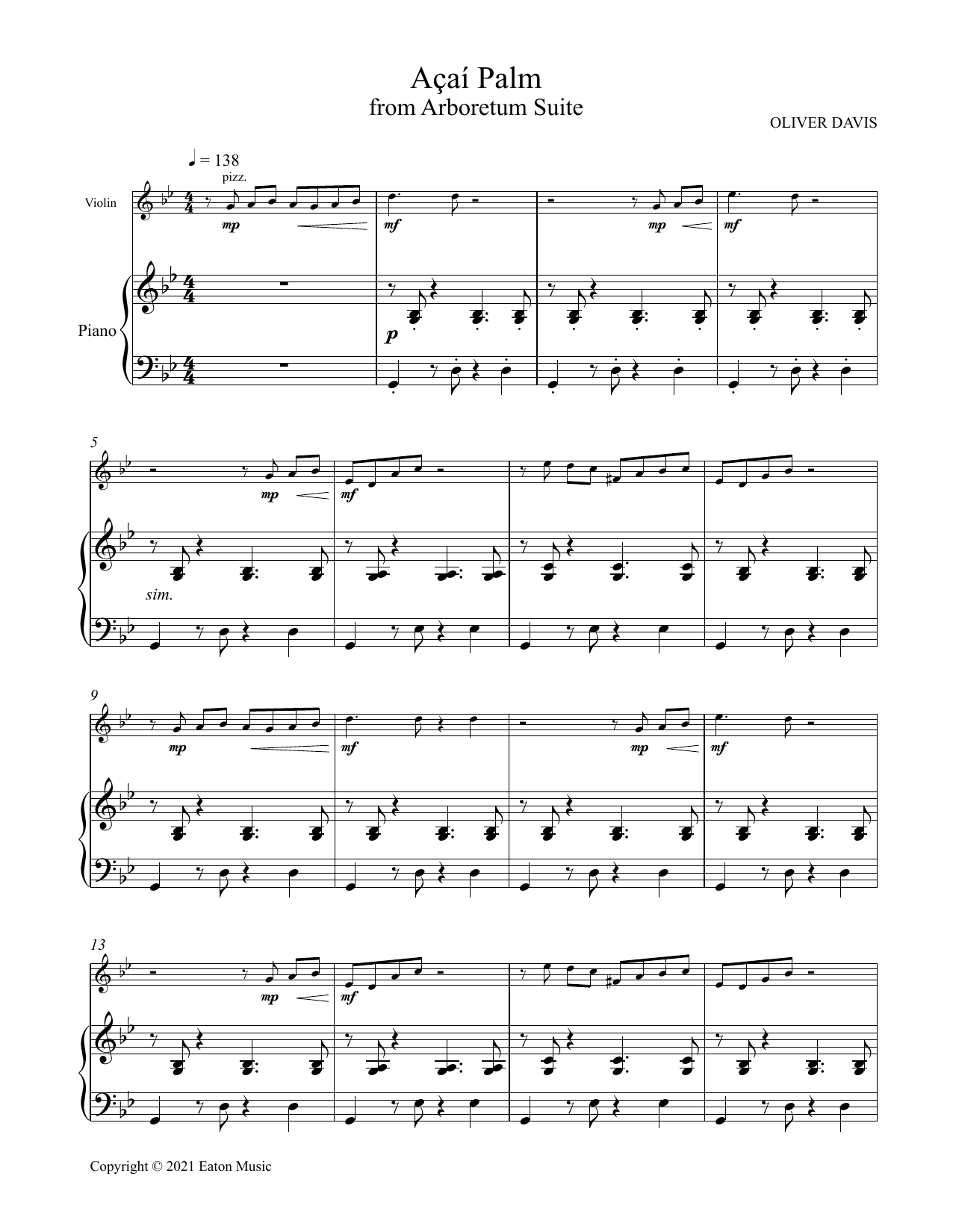 Oliver Davis Açai Palm sheet music notes and chords. Download Printable PDF.