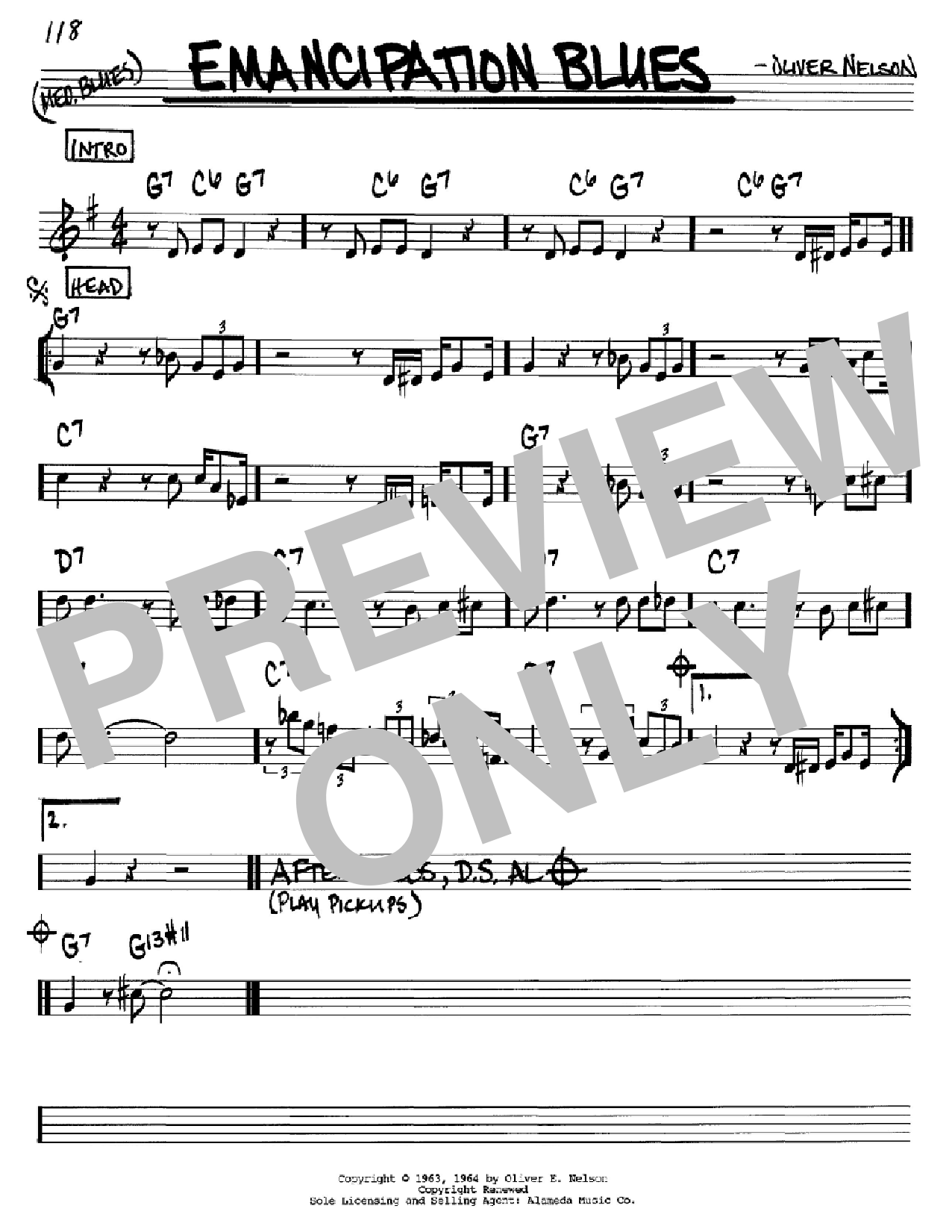 Oliver Nelson Emancipation Blues sheet music notes and chords. Download Printable PDF.