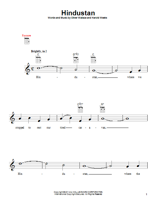 Oliver Wallace Hindustan sheet music notes and chords. Download Printable PDF.