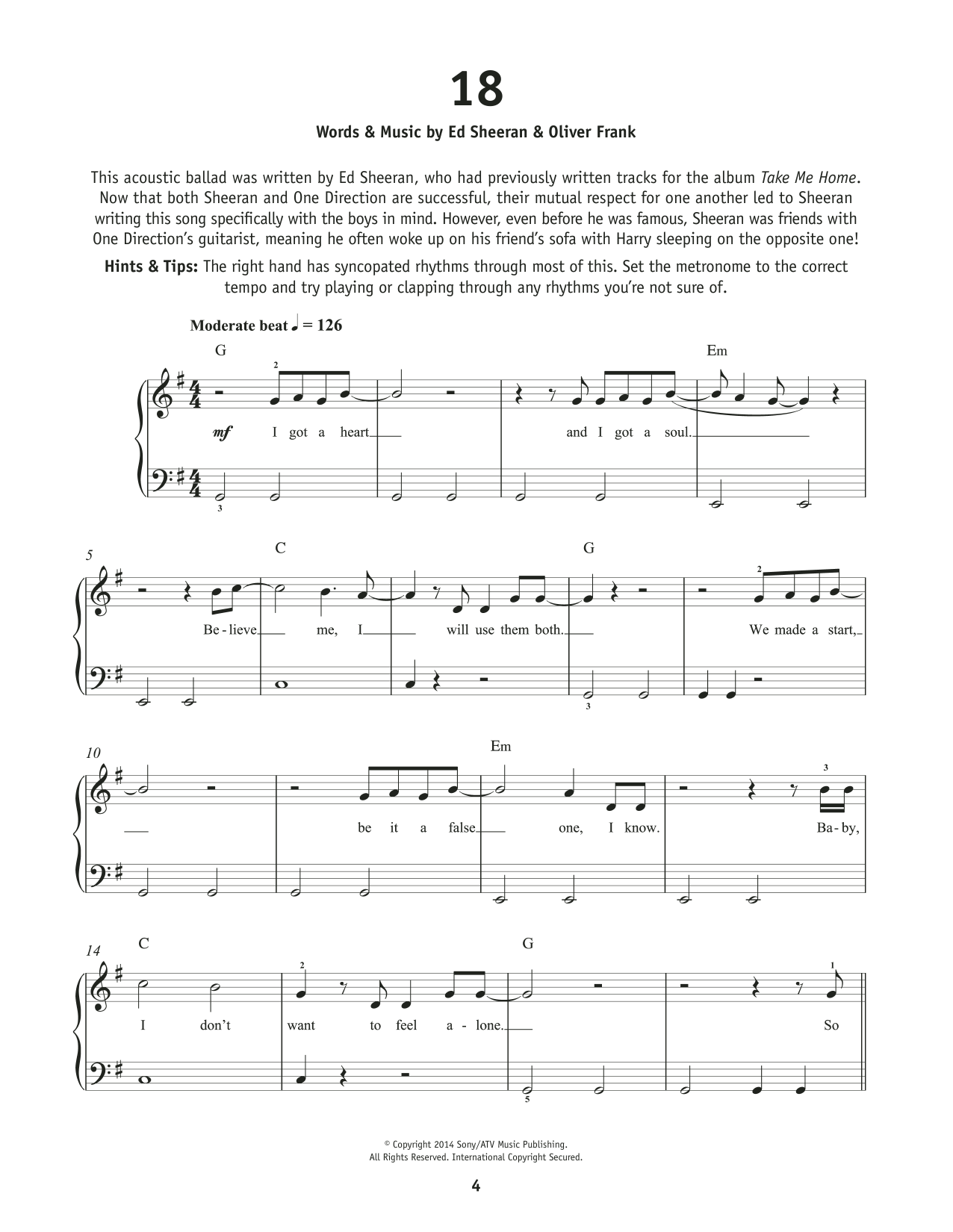 One Direction 18 sheet music notes and chords. Download Printable PDF.