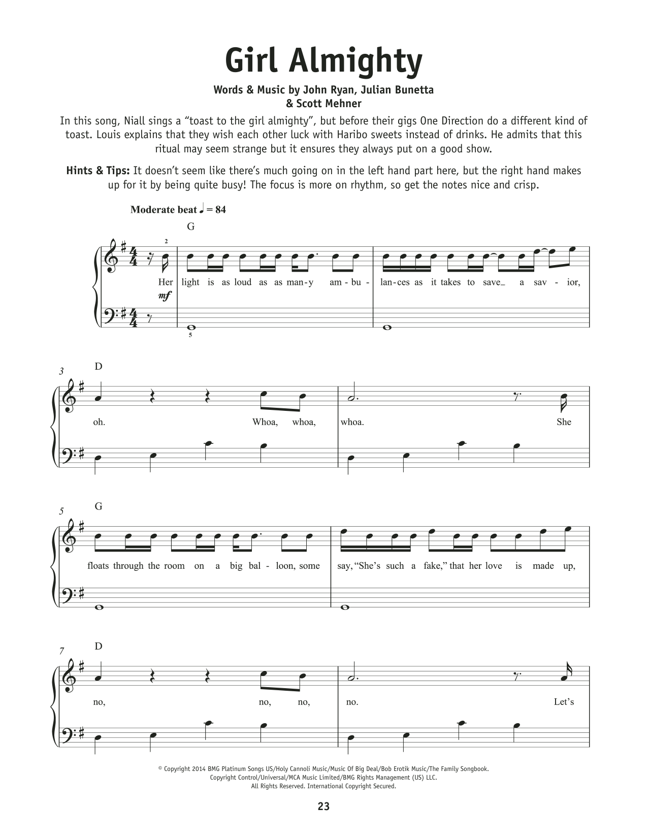 One Direction Girl Almighty sheet music notes and chords. Download Printable PDF.