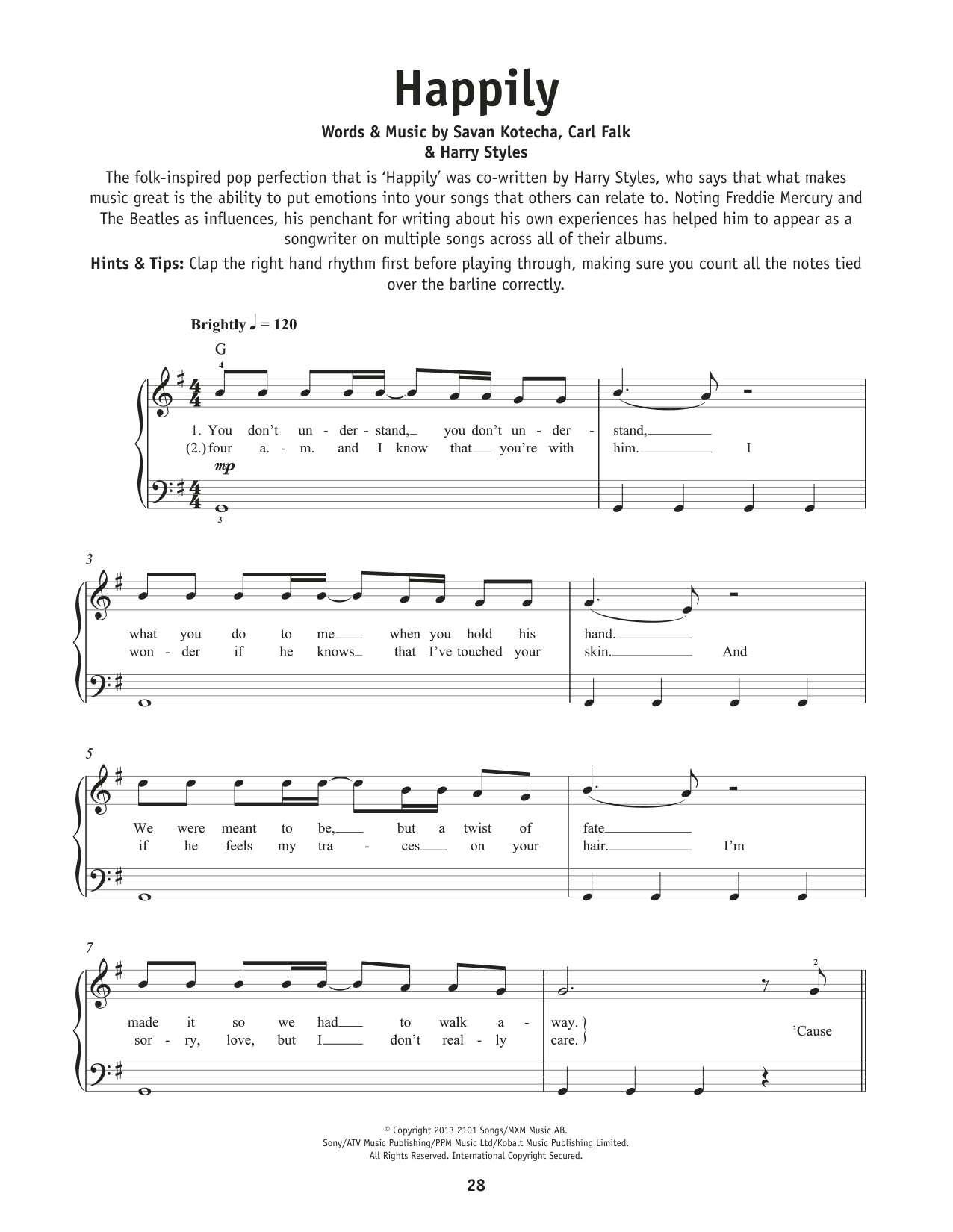 One Direction Happily sheet music notes and chords. Download Printable PDF.