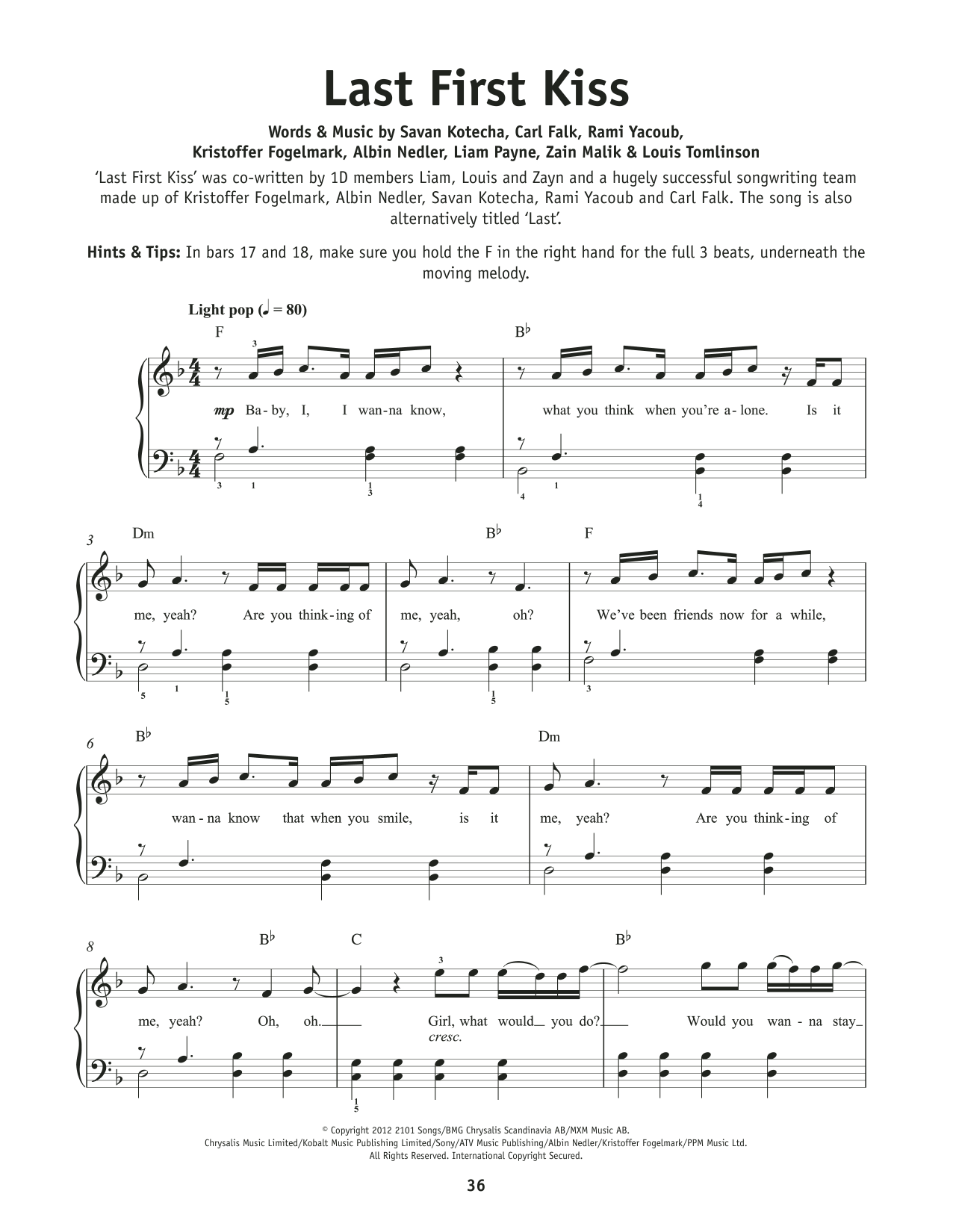 One Direction Last First Kiss sheet music notes and chords. Download Printable PDF.