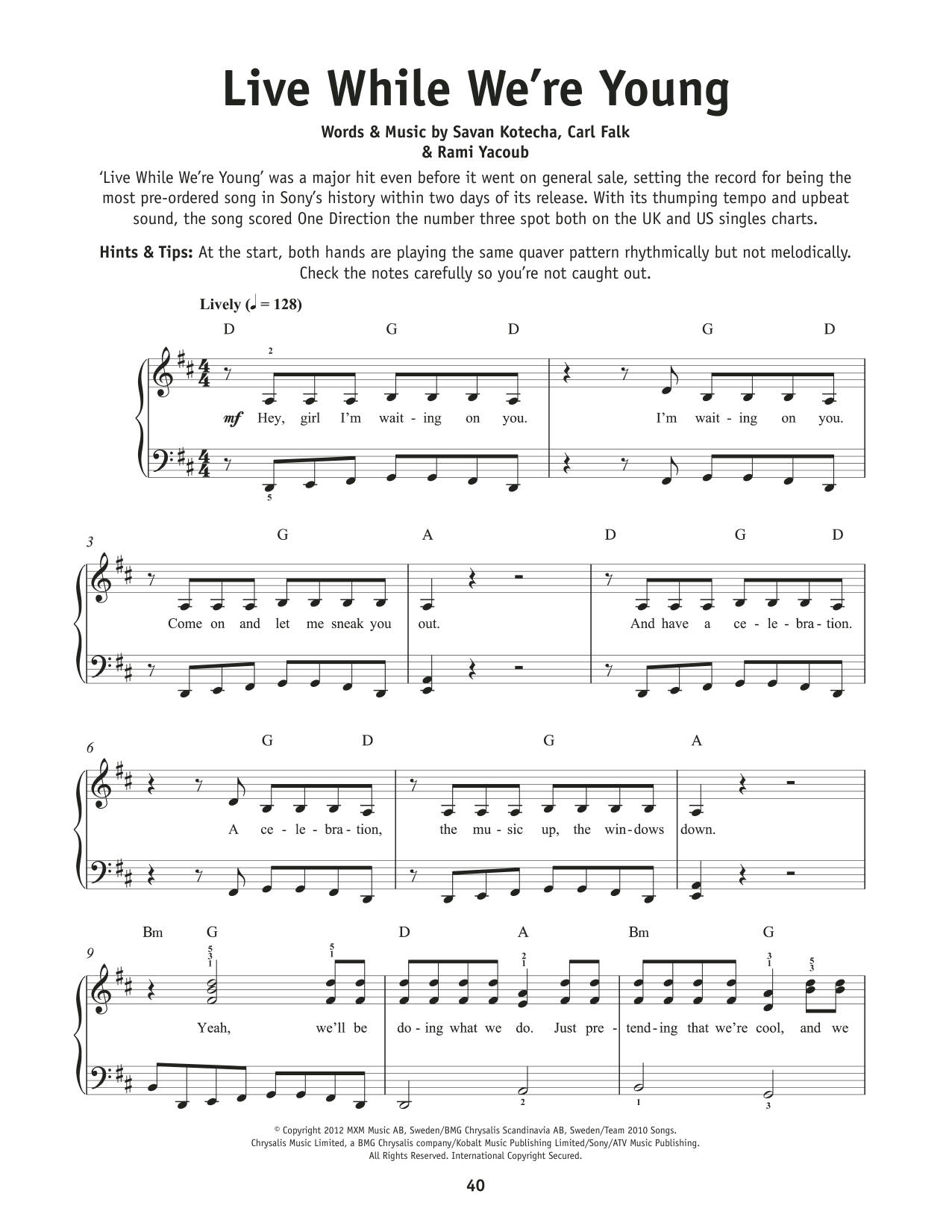 One Direction Live While We're Young sheet music notes and chords. Download Printable PDF.