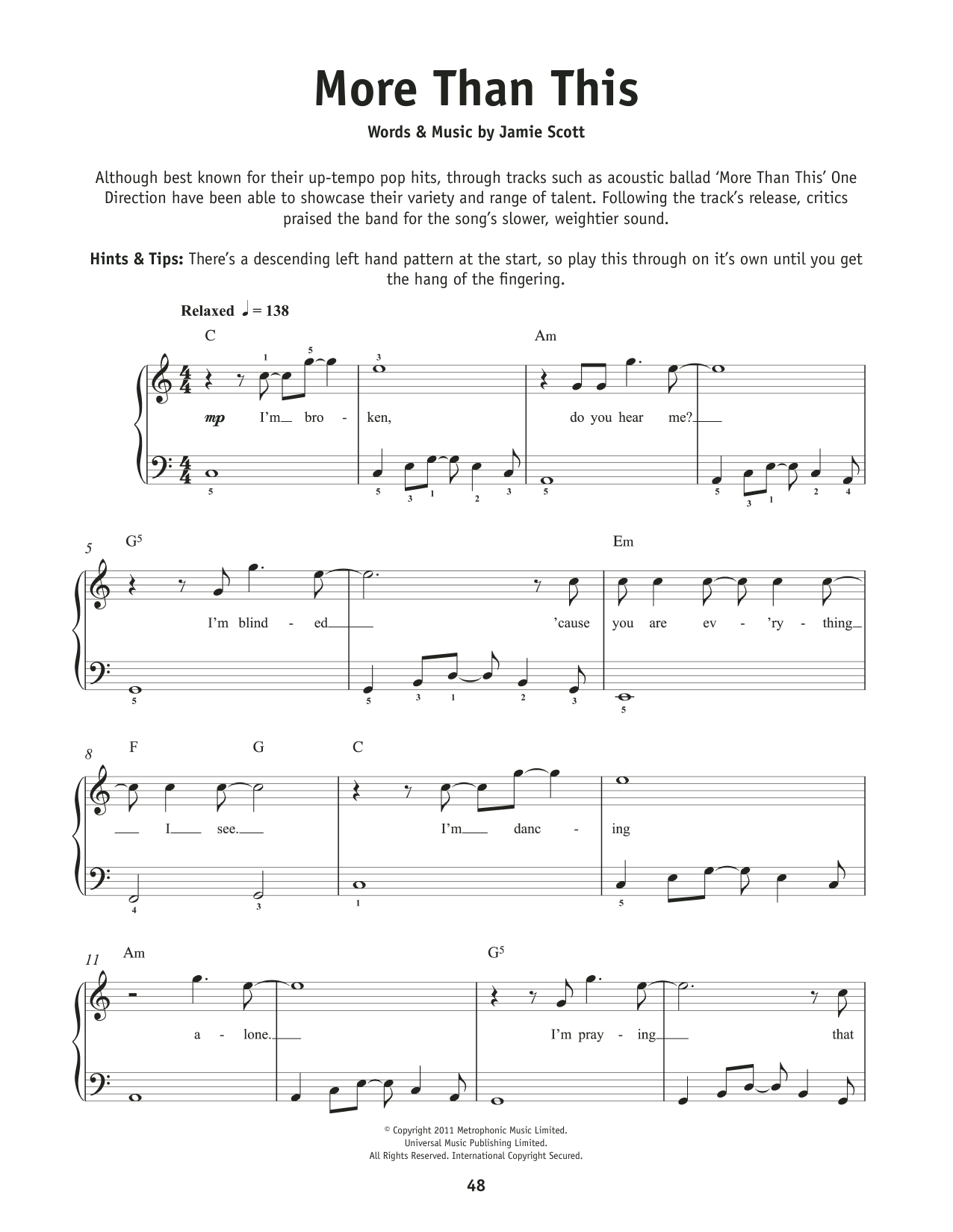 One Direction More Than This sheet music notes and chords. Download Printable PDF.