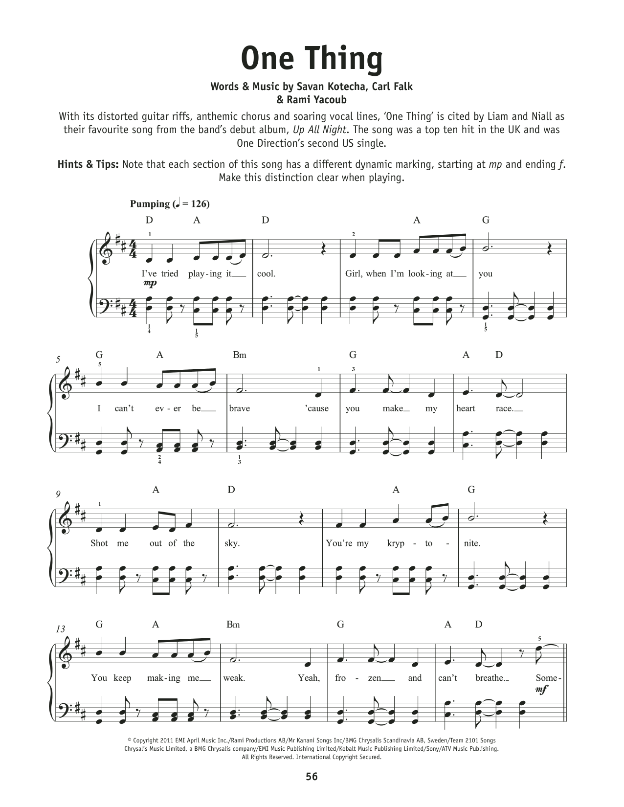 One Direction One Thing sheet music notes and chords. Download Printable PDF.