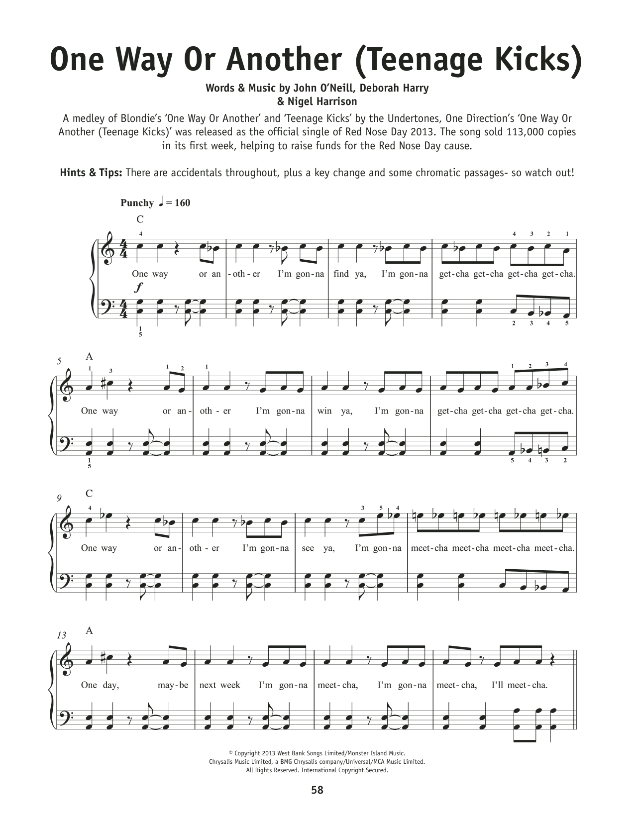 One Direction One Way Or Another (Teenage Kicks) sheet music notes and chords. Download Printable PDF.