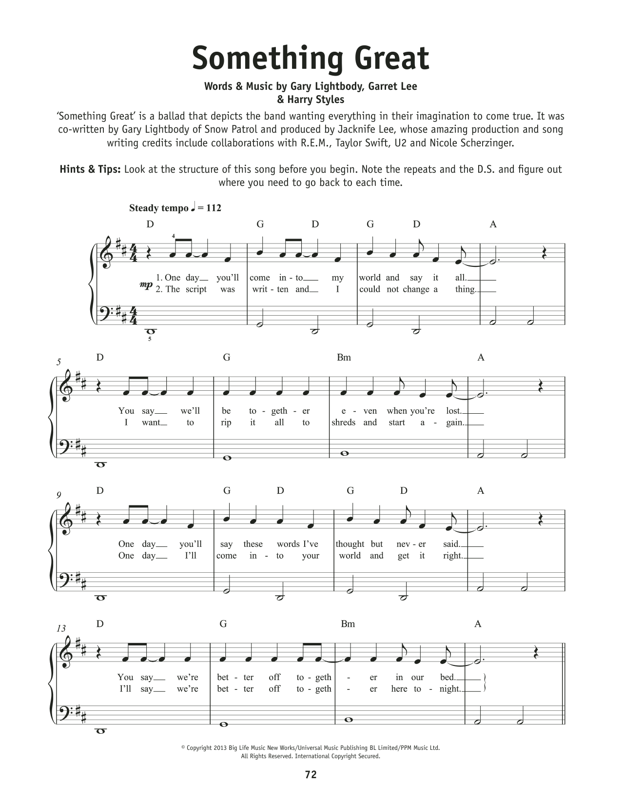 One Direction Something Great sheet music notes and chords. Download Printable PDF.