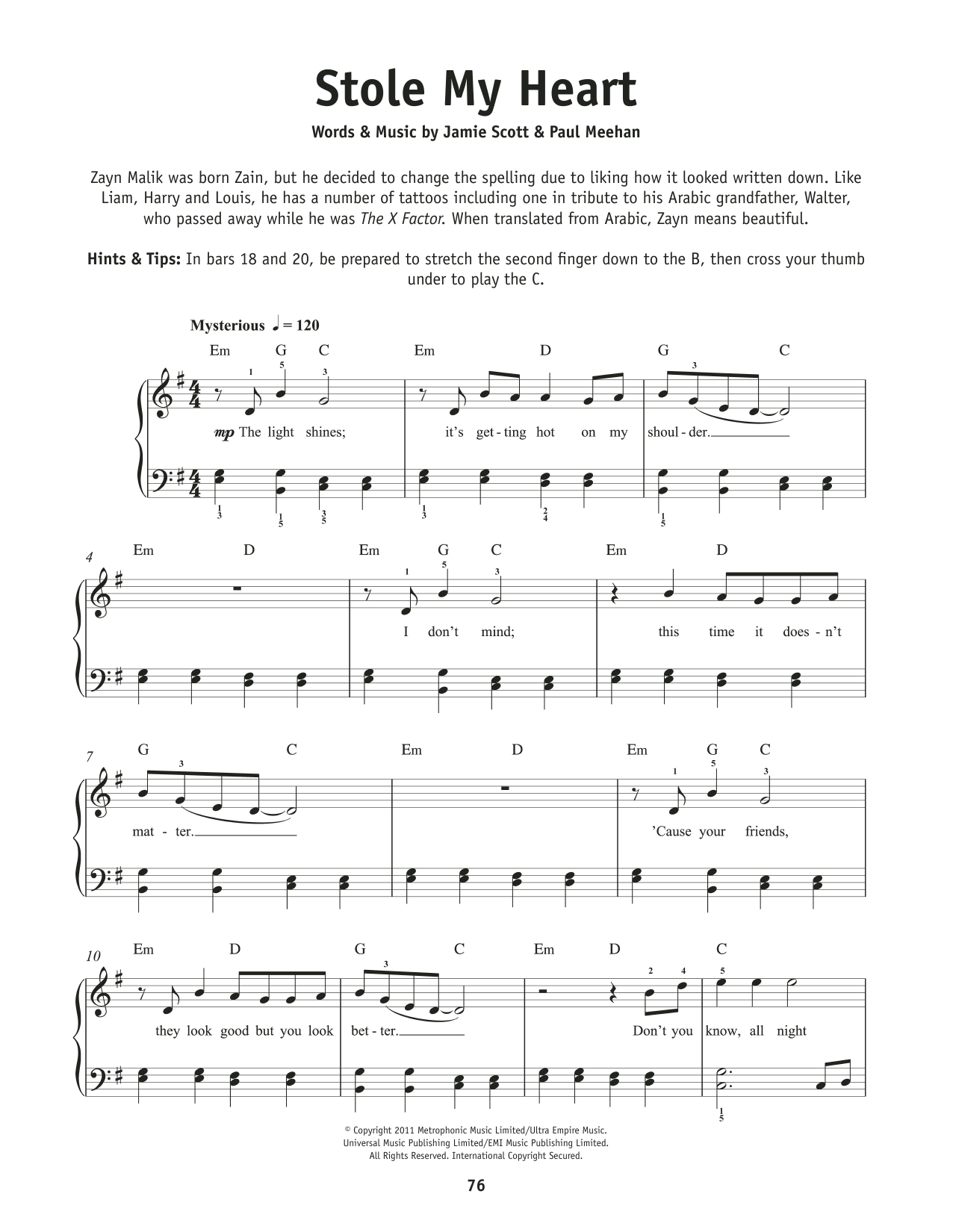 One Direction Stole My Heart sheet music notes and chords. Download Printable PDF.