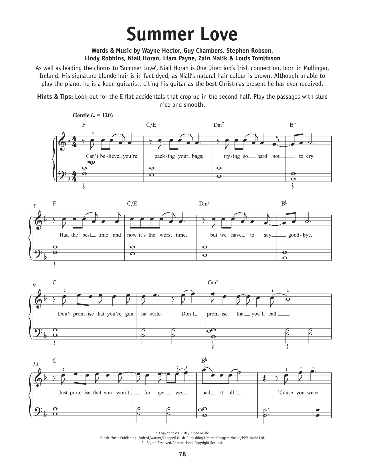 One Direction Summer Love sheet music notes and chords. Download Printable PDF.