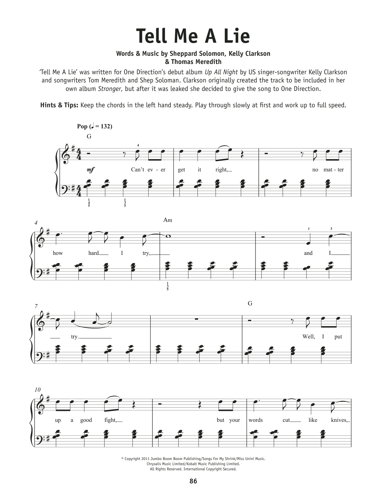 One Direction Tell Me A Lie sheet music notes and chords. Download Printable PDF.